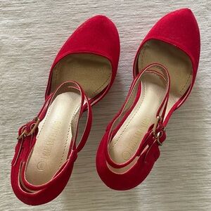 Dream Pairs Women's Red Classy Mary Jane Double Ankle Strap Almond Toe Heels